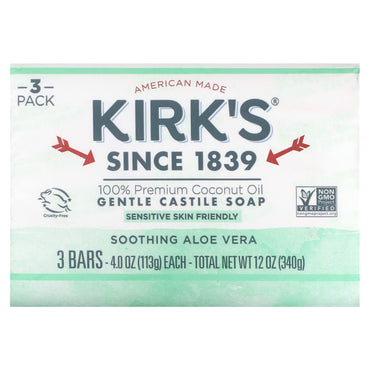 KIRK'S NATURAL, Castile Bar Soap Aloe Vera, 3 CT UPC 639844148205 | Hilife Vitamins
