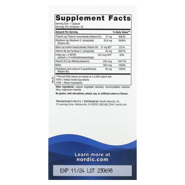 Nordic Naturals, Vitamin B Complex, 45 UPC 768990015311 | HiLife Vitamins