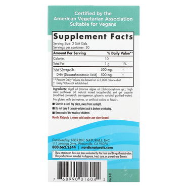Nordic Naturals, Algae DHA, 60 UPC 768990016042 | HiLife Vitamins