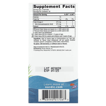 Nordic Naturals, Children's DHA™ Vegetarian, 120 UPC 768990017063 | HiLife Vitamins