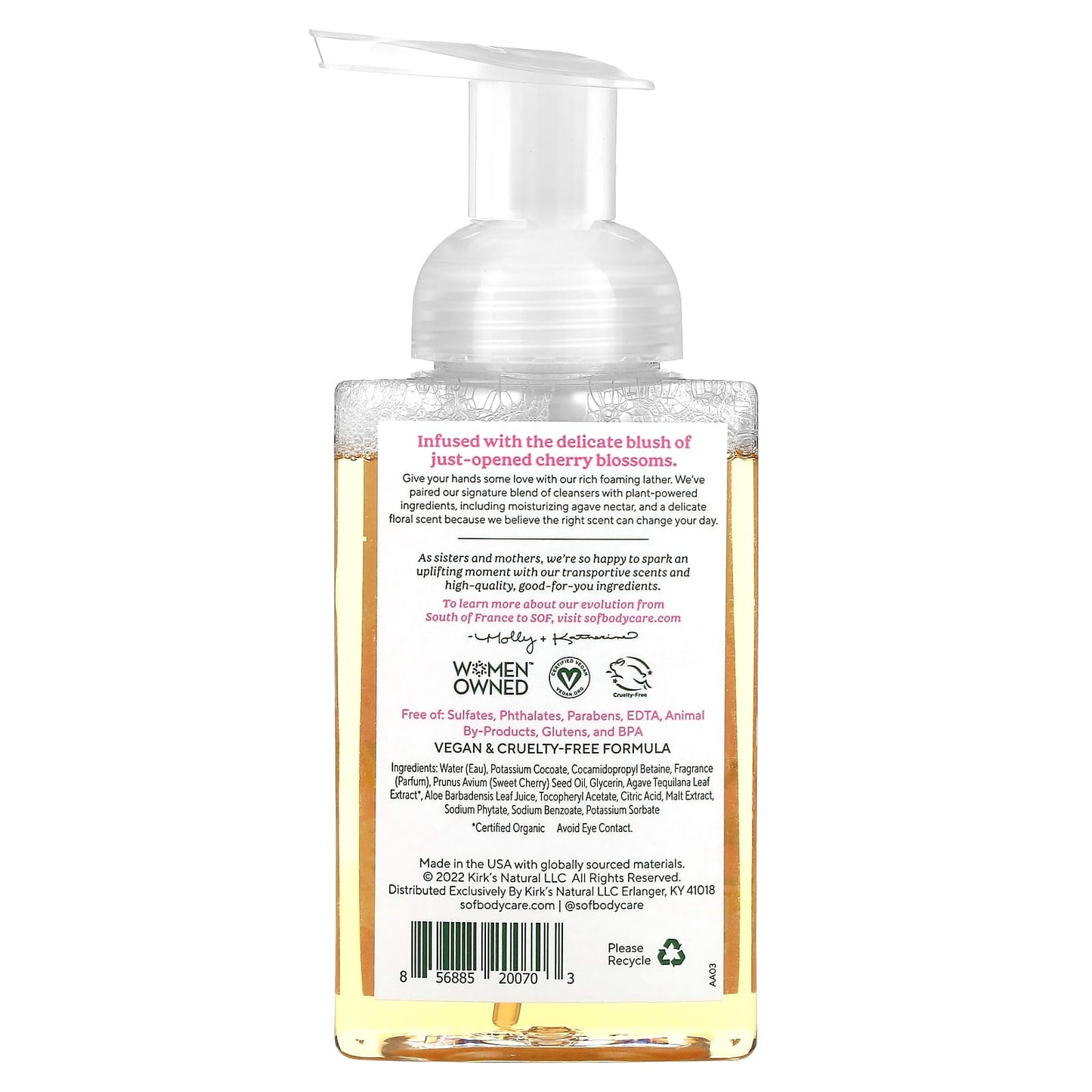 SOUTH OF FRANCE, Cherry Blossom Foaming Hand Wash, 8 OUNCE UPC 856885200703 | HiLife Vitamins
