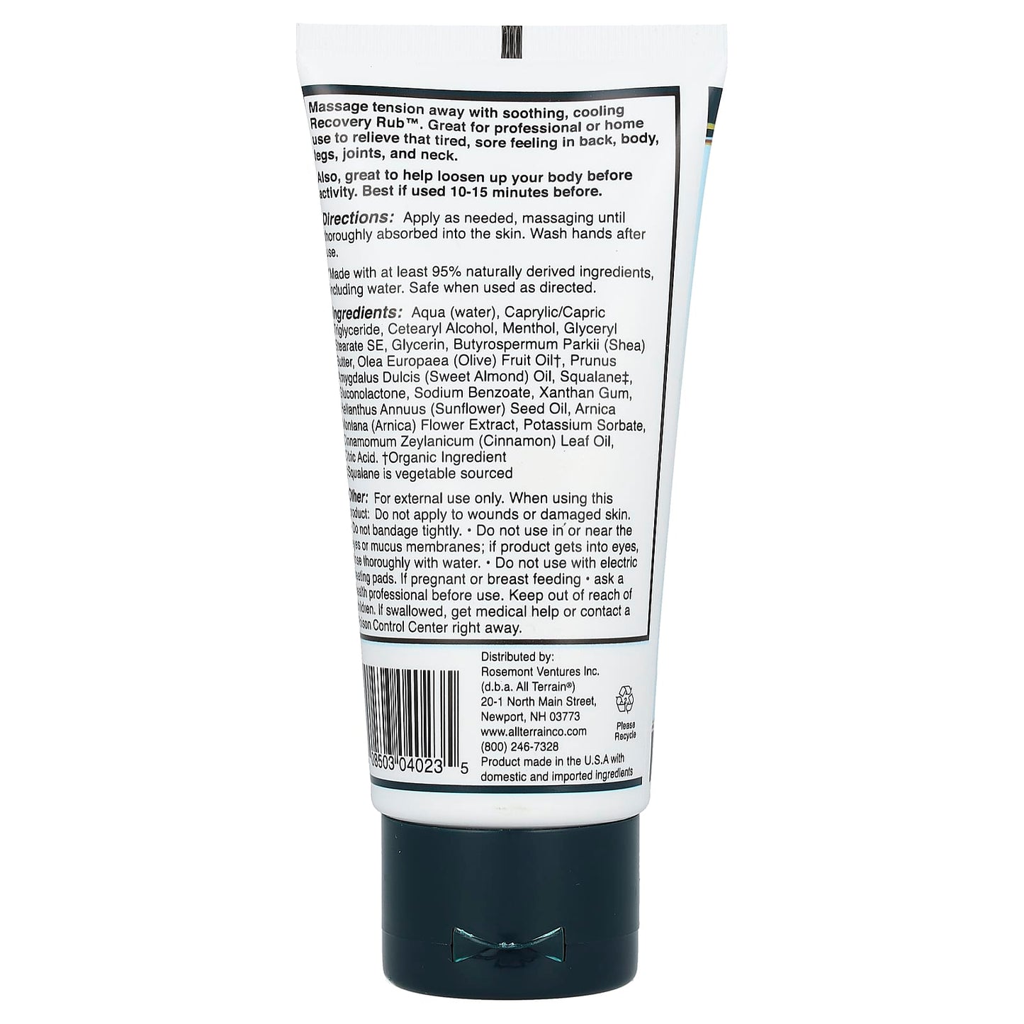All Terrain Company, Recovery Rub (tube), 3 Oz UPC 608503040235 | HiLife Vitamins