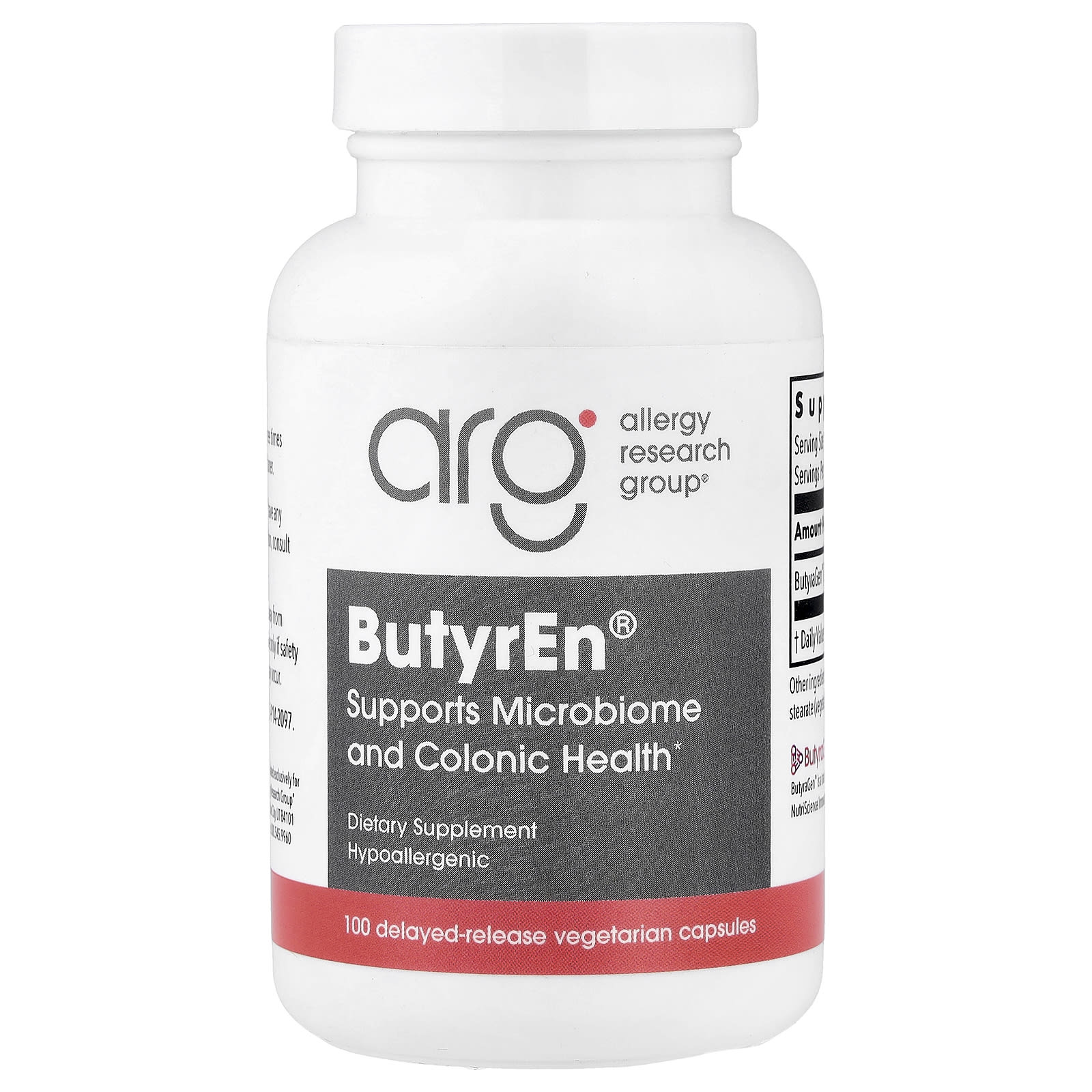 Allergy Research Group, ButyrEn, 100 Delayed-Release Vegetarian Capsules UPC 713947702202 | HiLife Vitamins