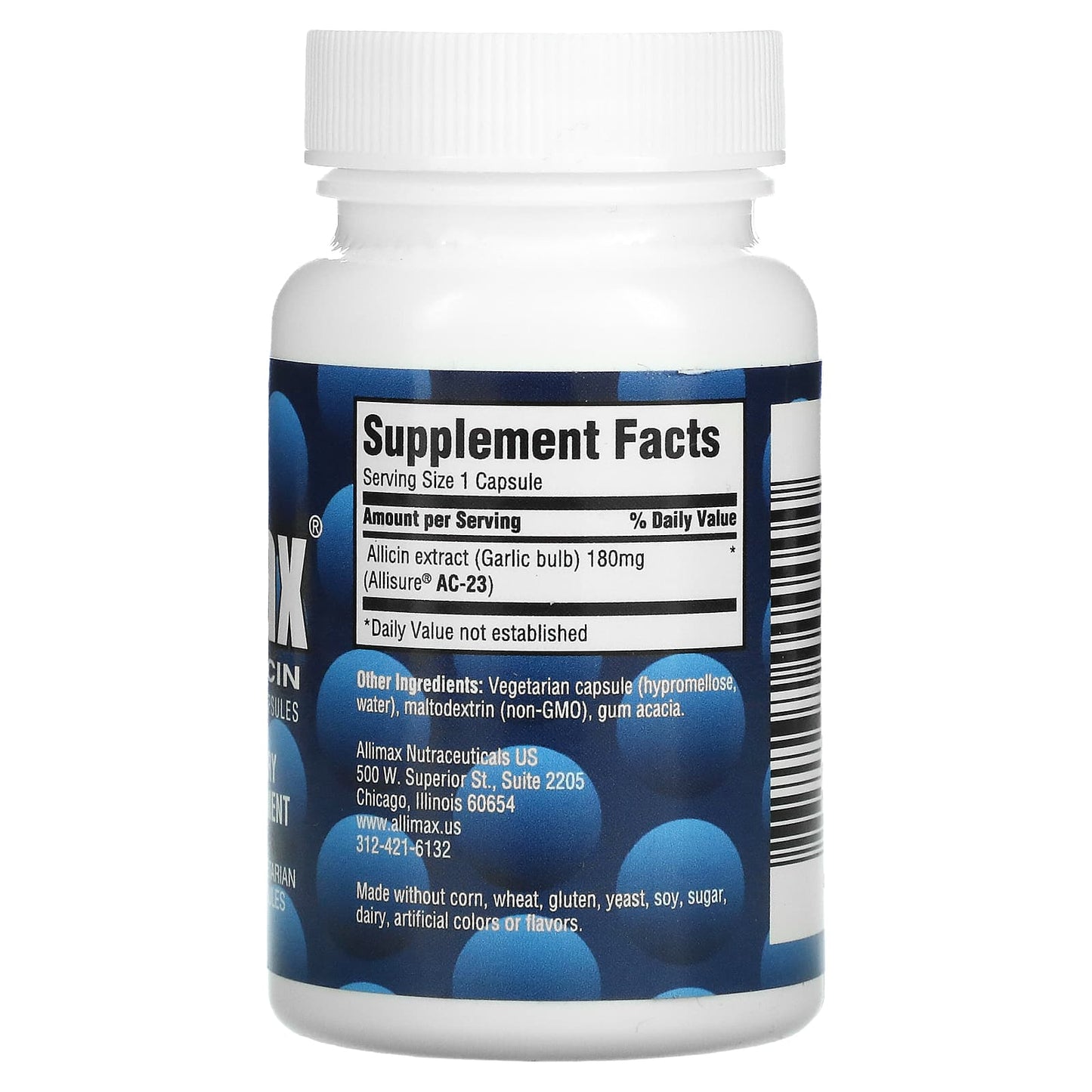 ALLIMAX NUTRACEUTICALS, Allimax 180 mg, 30 CAPSULE UPC 872232000000 | Hilife Vitamins