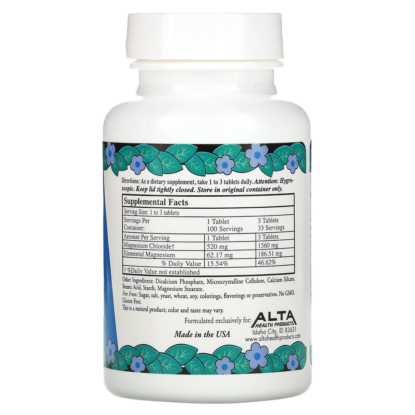 Alta Health Products, Magnesium Chloride, 100 Tablets UPC 076920000604 | HiLife Vitamins