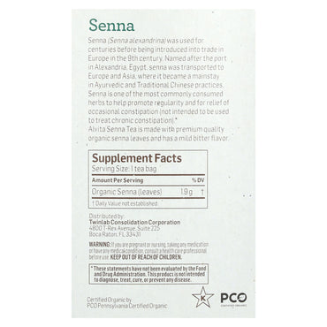 ALVITA TEAS, Senna Leaf Herbal Tea Supplement, 16 BAG UPC 850036675013 | HiLife Vitamins