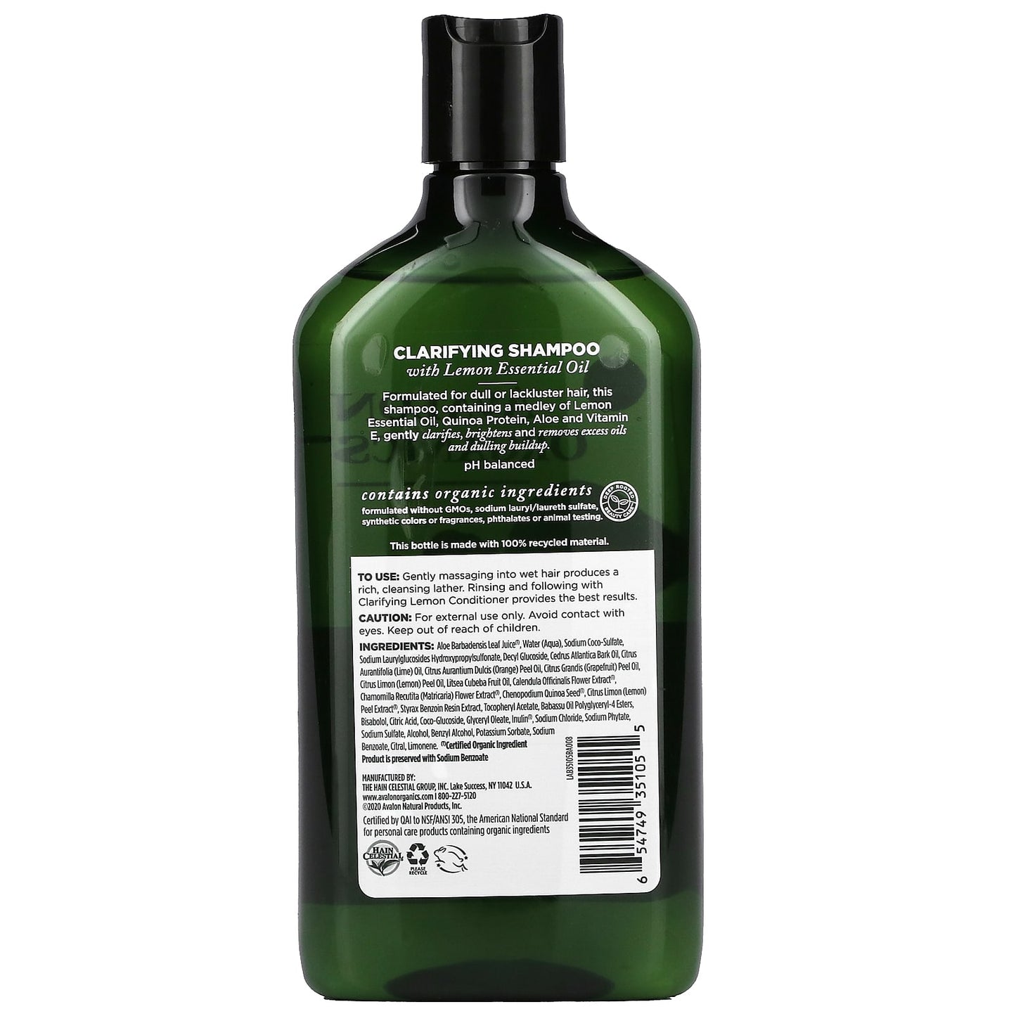 Avalon Organics, Lemon Clarifying Shampoo, 11 Oz UPC 654749351055 | HiLife Vitamins