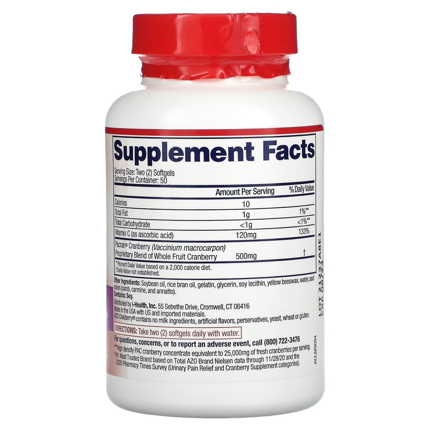 Azo, Cranberry 500mg, 100 Softgels UPC 787651101675 | HiLife Vitamins
