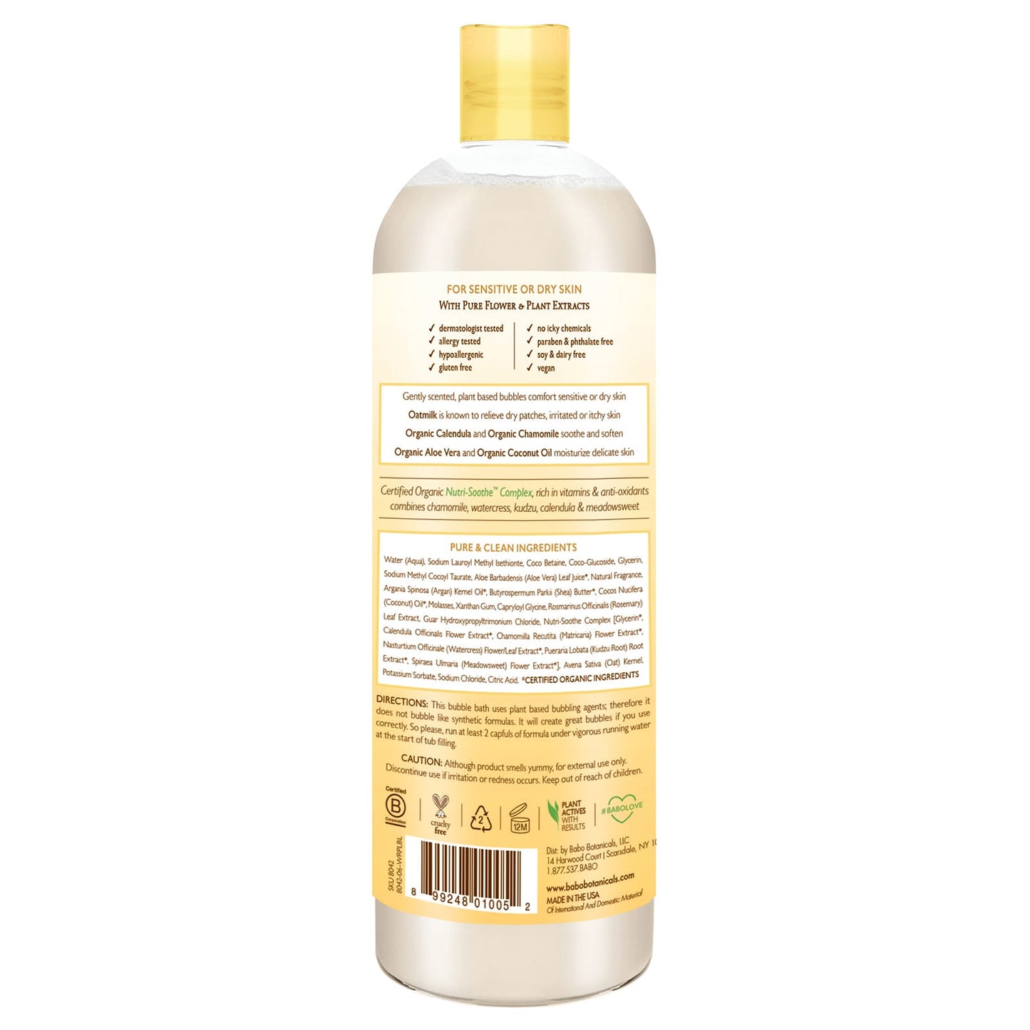 Babo Botanicals, Moisturizing baby bubble bath & wash Plant Based, 15 fl Oz UPC 899248010052 | HiLife Vitamins