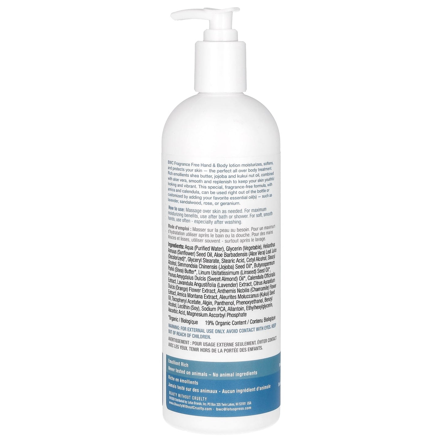 Beauty Wo Cruelty, Hand & Body Lotion Fragrance Free, 16 Oz UPC 000056454406 | Hilife Vitamins