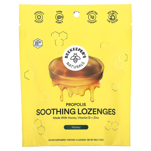BeeKeeper's Naturals, Propolis Soothing Lozenges Honey, 14 Drops - 628055142508 | Hilife Vitamins