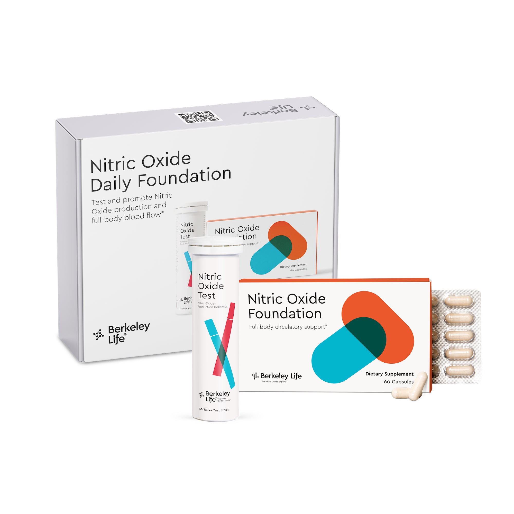 Berkeley Life Professional, Nitric Oxide Daily Foundation Kit, 60 Nitrate Capsules / 50 Saliva Test Strips UPC 817105020860 | HiLife Vitamins