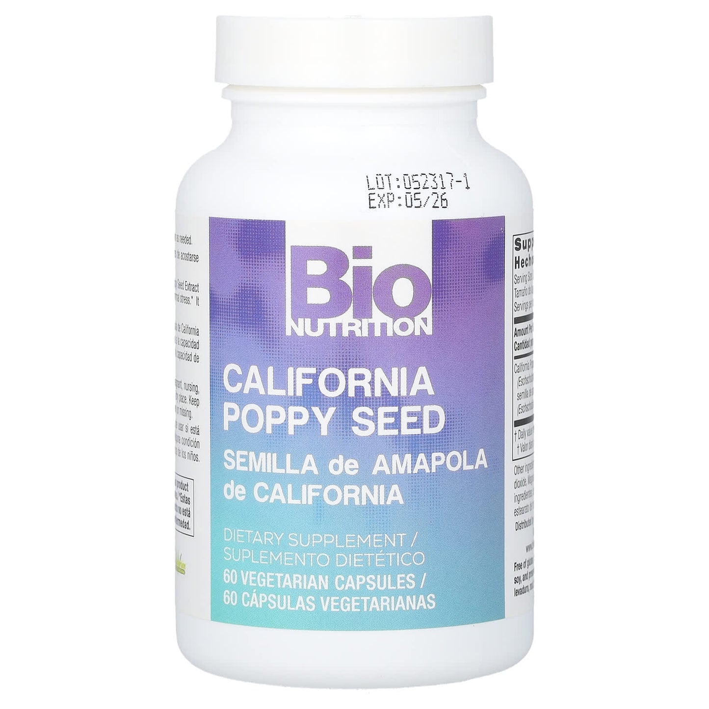 Bio Nutrition, California Poppy Seed, 60 Vegetarian Capsules UPC 854936003204 | Hilife Vitamins