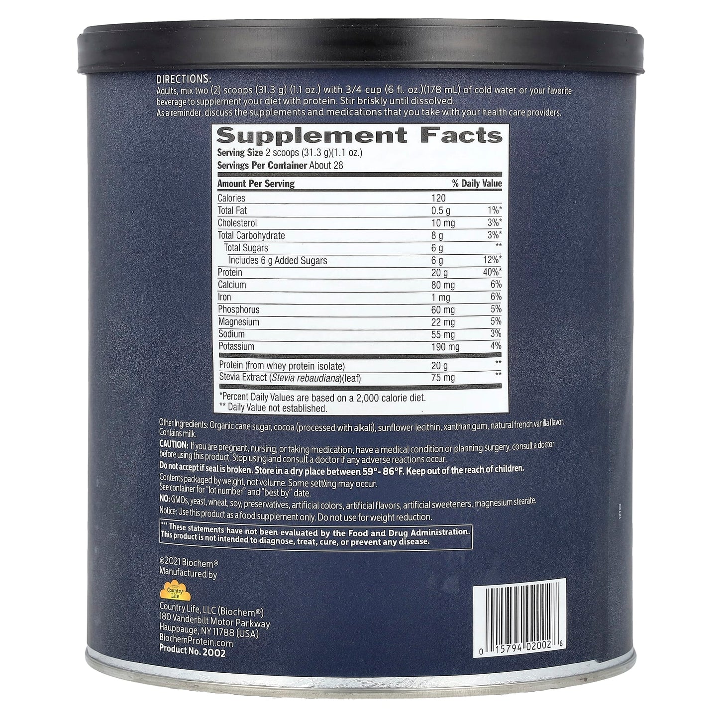 Biochem, 100% Whey Isolate Protein, Chocolate, 1.9 lbs (878 g) UPC 015794020028 | HiLife Vitamins