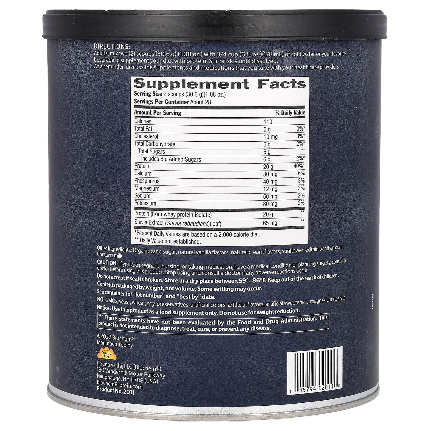 Biochem, 100% Whey Isolate Protein Powder, Vanilla, 1.8 lbs (857 g) UPC 015794020110 | HiLife Vitamins