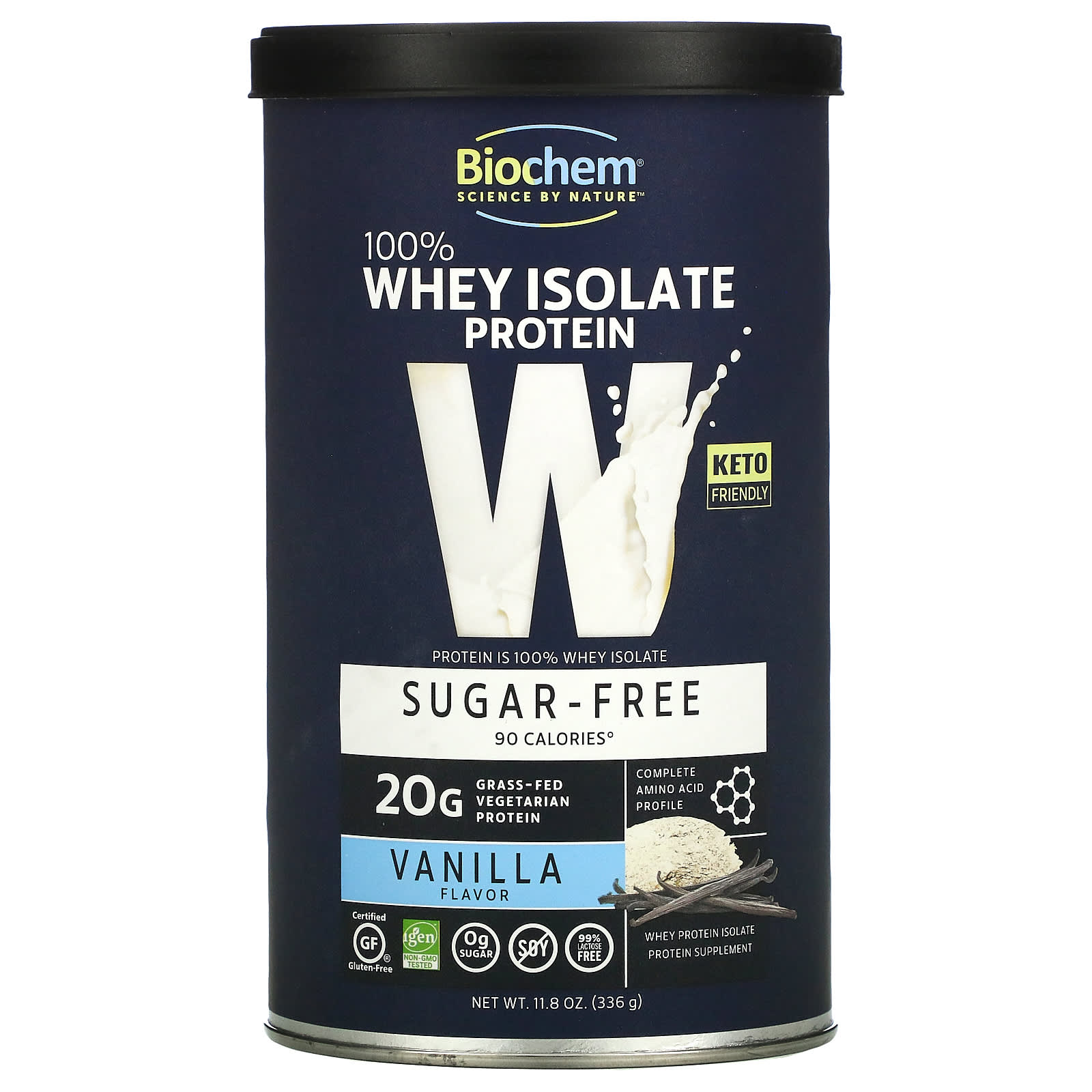 Biochem, 100% Whey Isolate Protein, Sugar Free, Vanilla, 11.8 oz (336 g) UPC 015794020769 | HiLife Vitamins