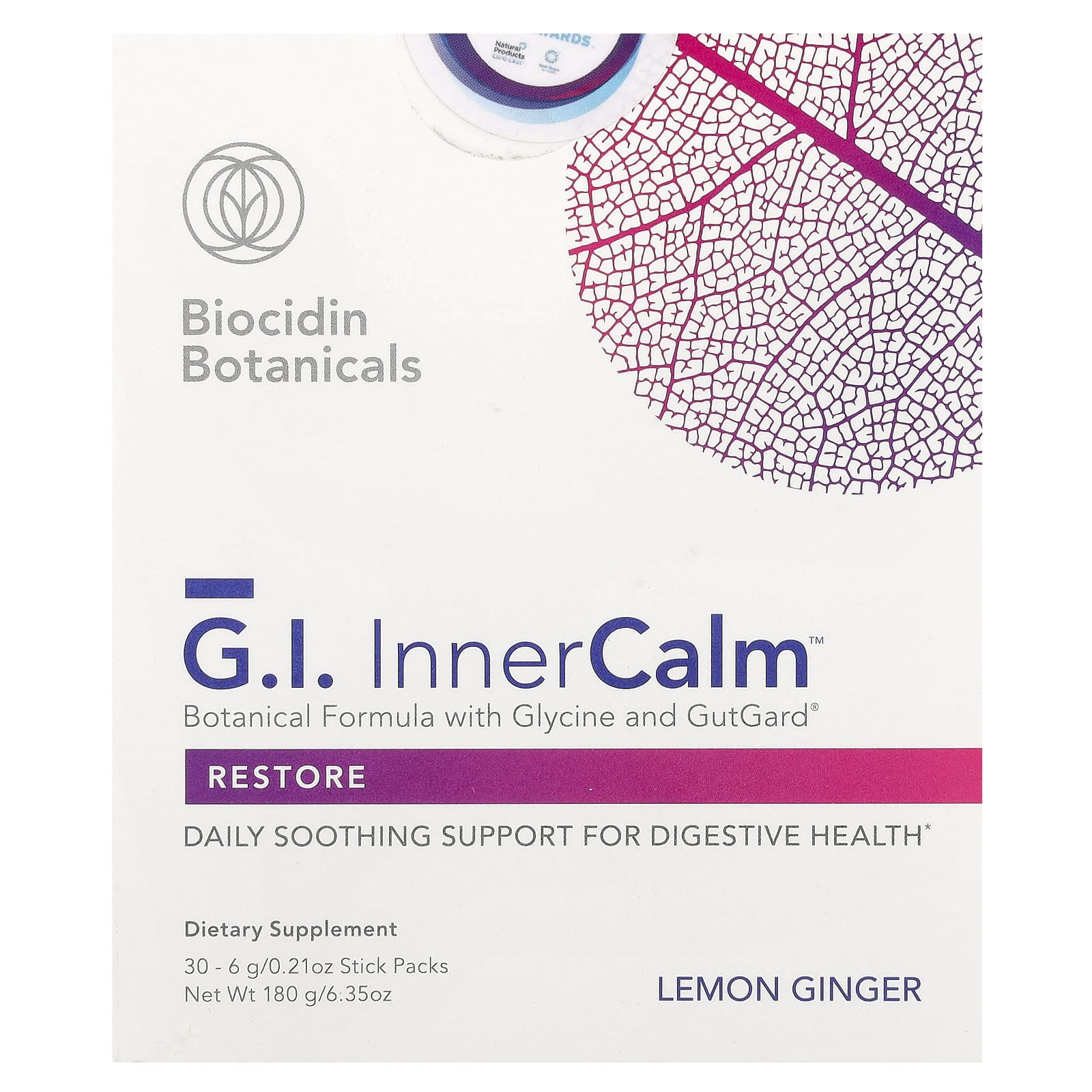 Biocidin Botanicals, G.I. Inner Calm™, Lemon Ginger, 30 Sitck Packs UPC 899870002289 | HiLife Vitamins