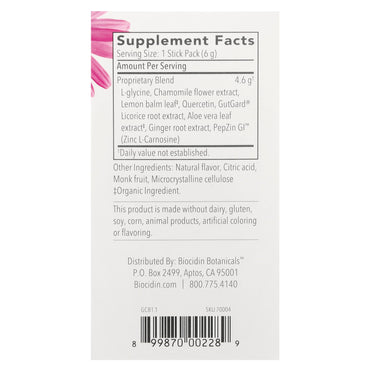 Biocidin Botanicals, G.I. Inner Calm™, Lemon Ginger, 30 Sitck Packs UPC 899870002289 | HiLife Vitamins