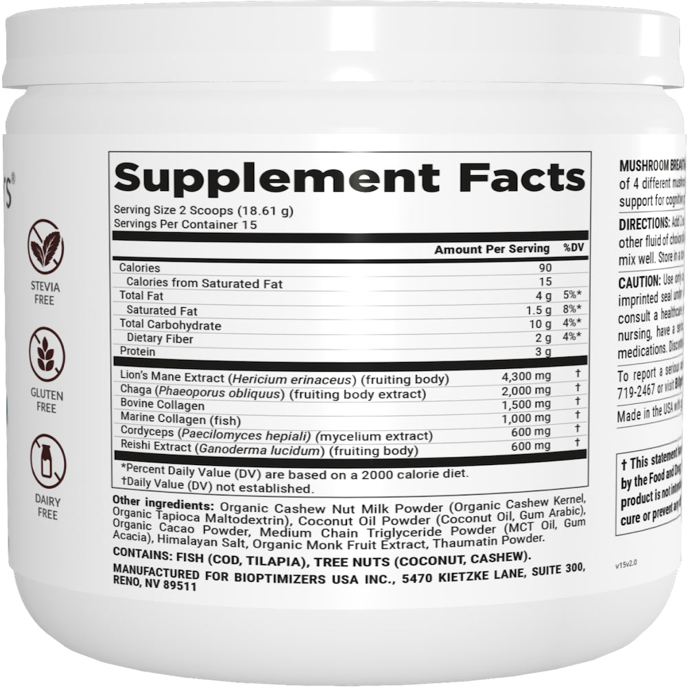 BiOptimizers, Mushroom Breakthrough (Chocolicious), 9.8oz (279g) UPC 850018116749 | HiLife Vitamins
