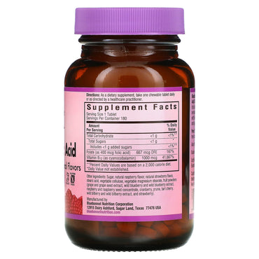 Bluebonnet, Earthsweet Vitamin B-12 & Folic Acid Raspberry Flavor, 180 Chewables UPC 743715004351 | Hilife Vitamins