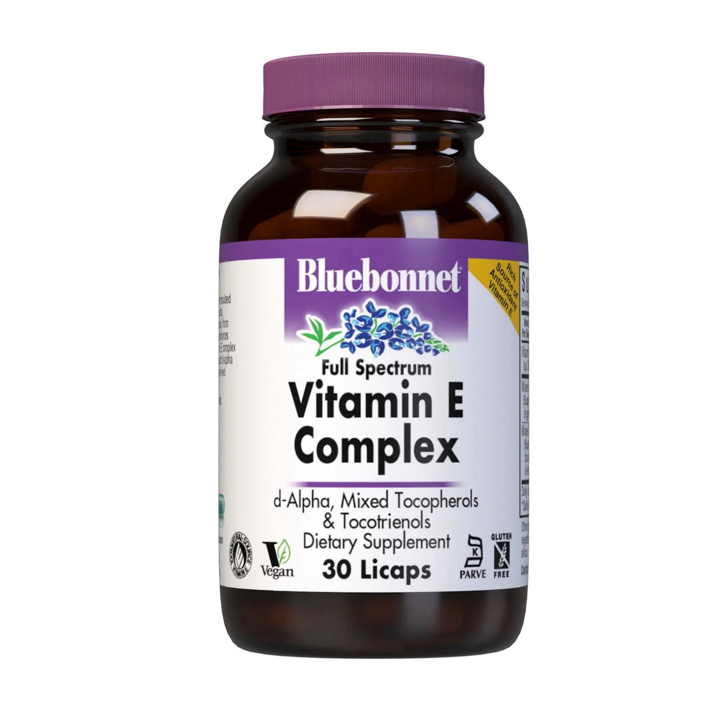 Bluebonnet, Full Spectrum Natural Vitamin E Complex, 30 Licaps UPC 743715006003 | Hilife Vitamins