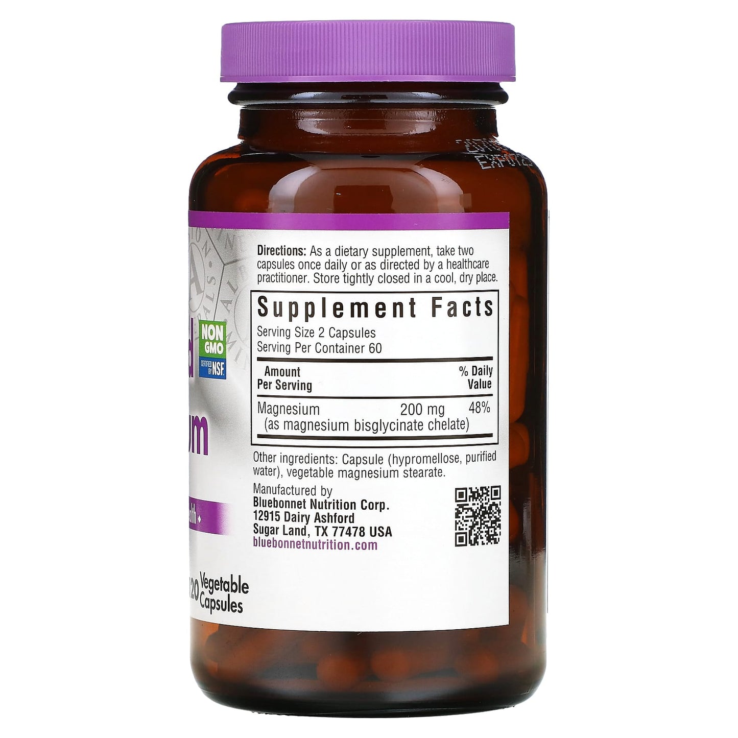 Bluebonnet, Chelated Magnesium, NON-GMO, Certified By NSF, 120 Vegetarian Capsules UPC 743715006836 | HiLife Vitamins