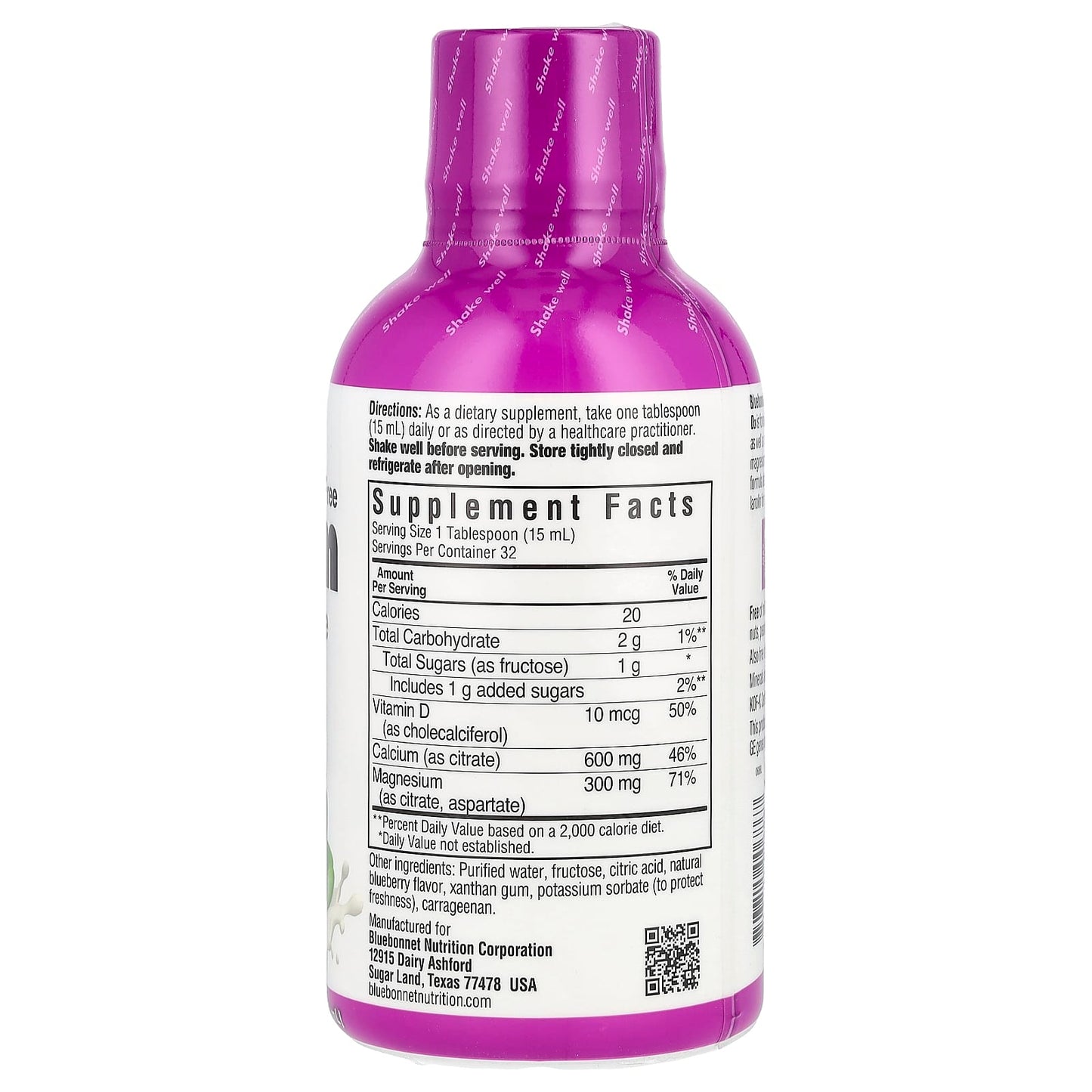 Bluebonnet, Liquid Calcium Magnesium Citrate & Vitamin D3, Blueberry, 16 fl oz (473 ml) UPC 743715006867 | HiLife Vitamins