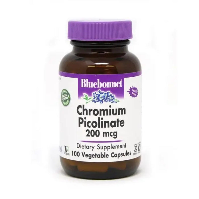 Bluebonnet, Chromium Picolinate, 200 mcg, 100 Vegetable Capsules UPC 743715007222 | Hilife Vitamins