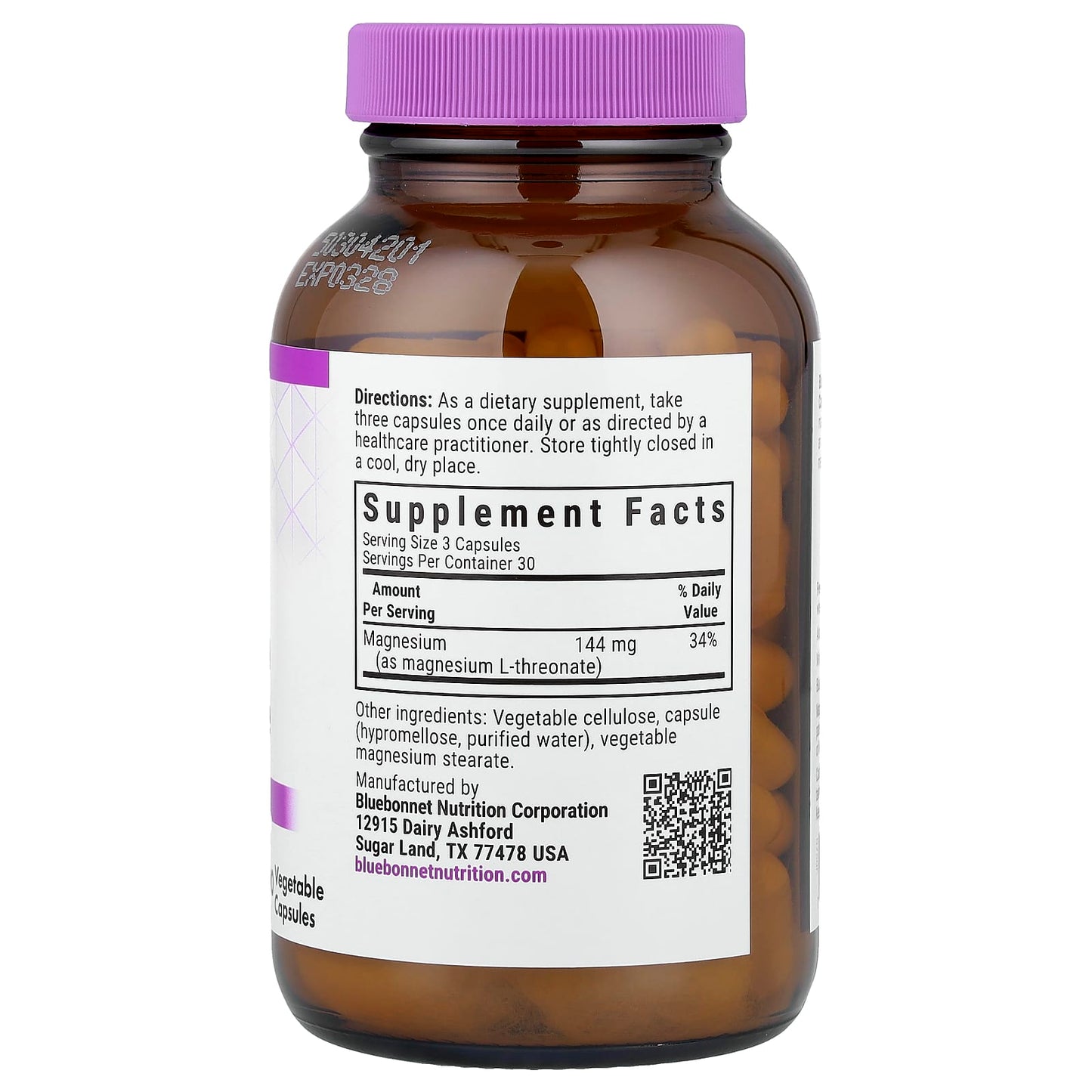 Bluebonnet, Magnesium L-Threonate, 90 Vegetable Capsules UPC 743715007505 | Hilife Vitamins