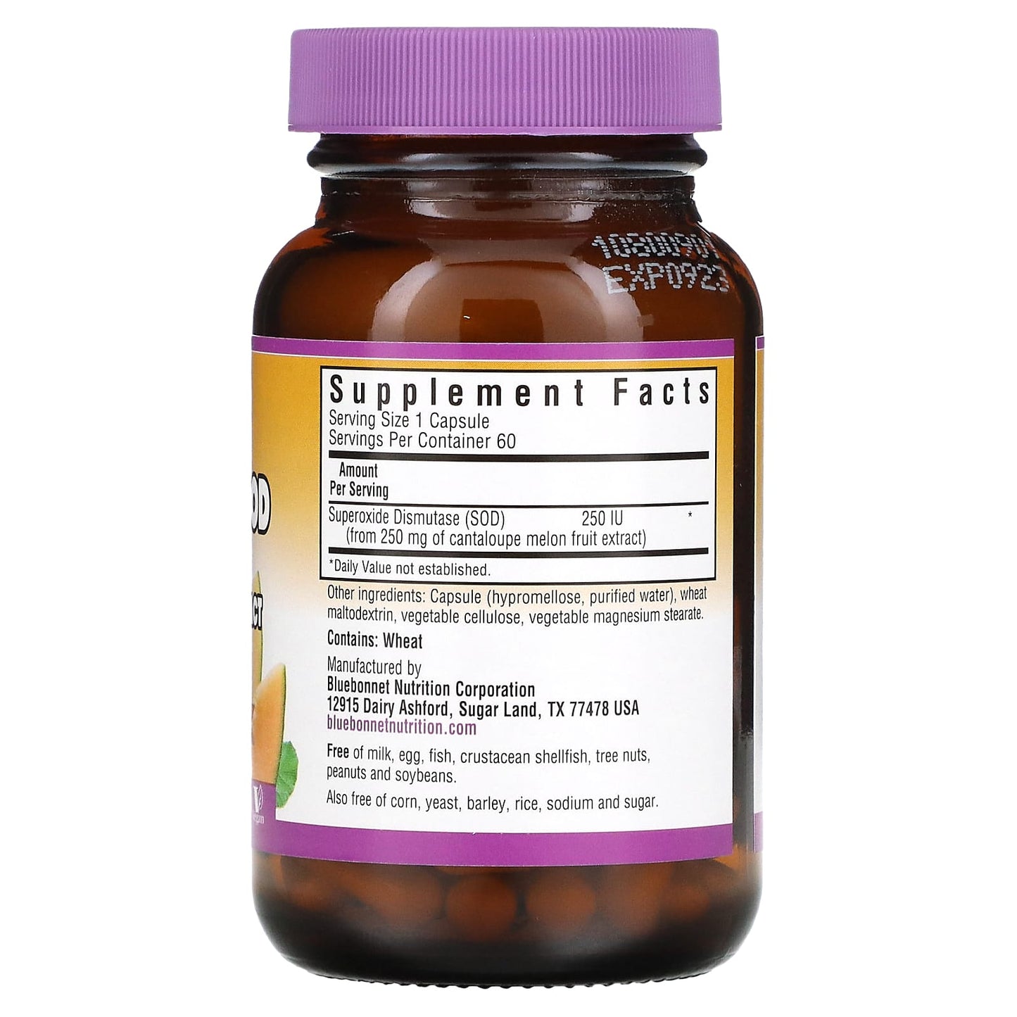 Bluebonnet, Super Fruit, Vegetarian Sod, Cantaloupe Fruit Extract, 250 iu, 60 Vegetarian Capsules UPC 743715008731
