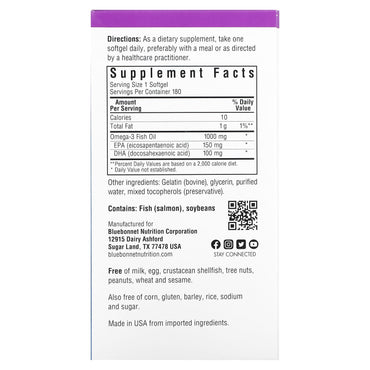 Bluebonnet, Natural Omega-3 Salmon Oil, 180 Softgels UPC 743715009530 | Hilife Vitamins