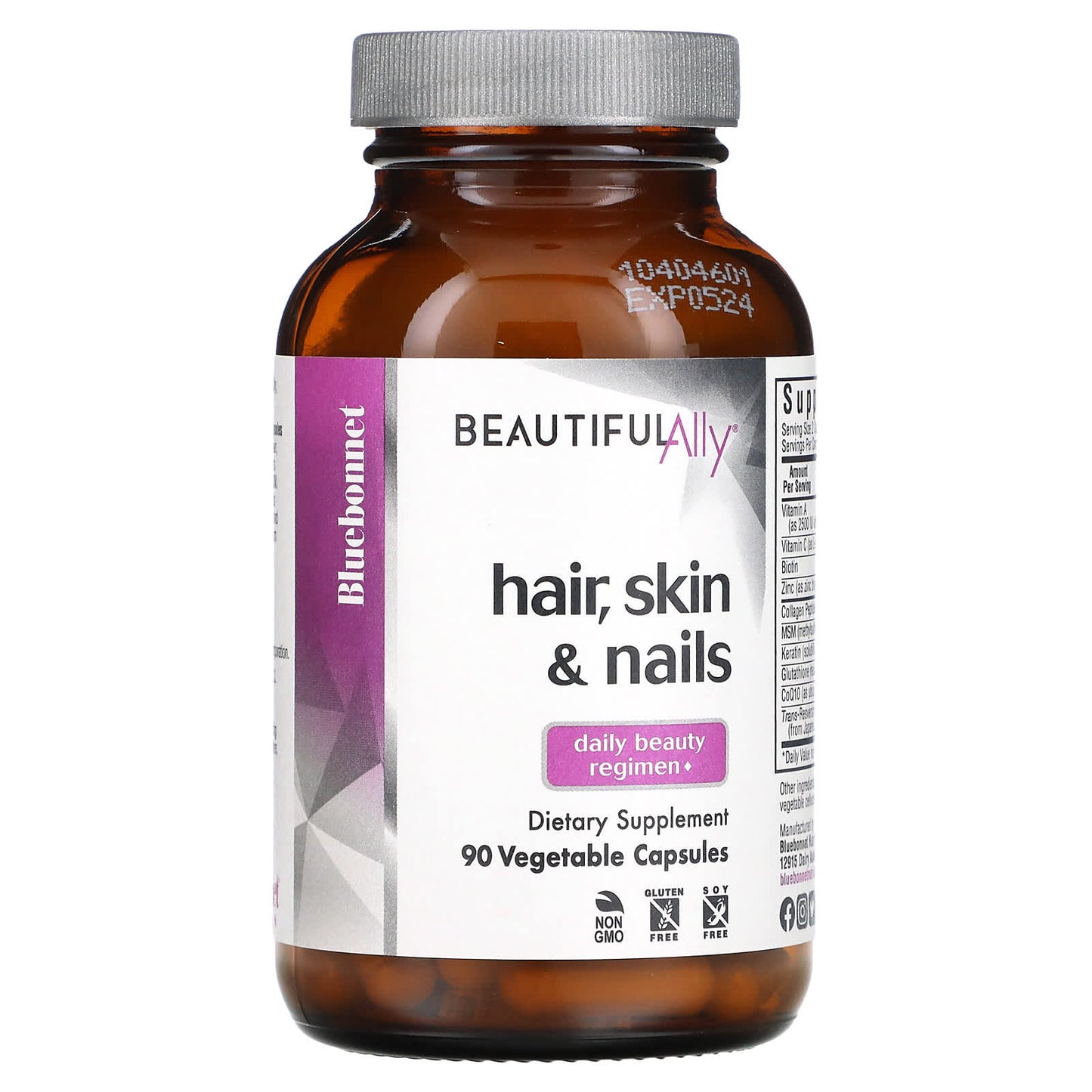 Bluebonnet, Beautiful Ally, Hair, Skin & Nails, Daily Beauty Regimen, 90 Vegetarian Capsules UPC 743715015029