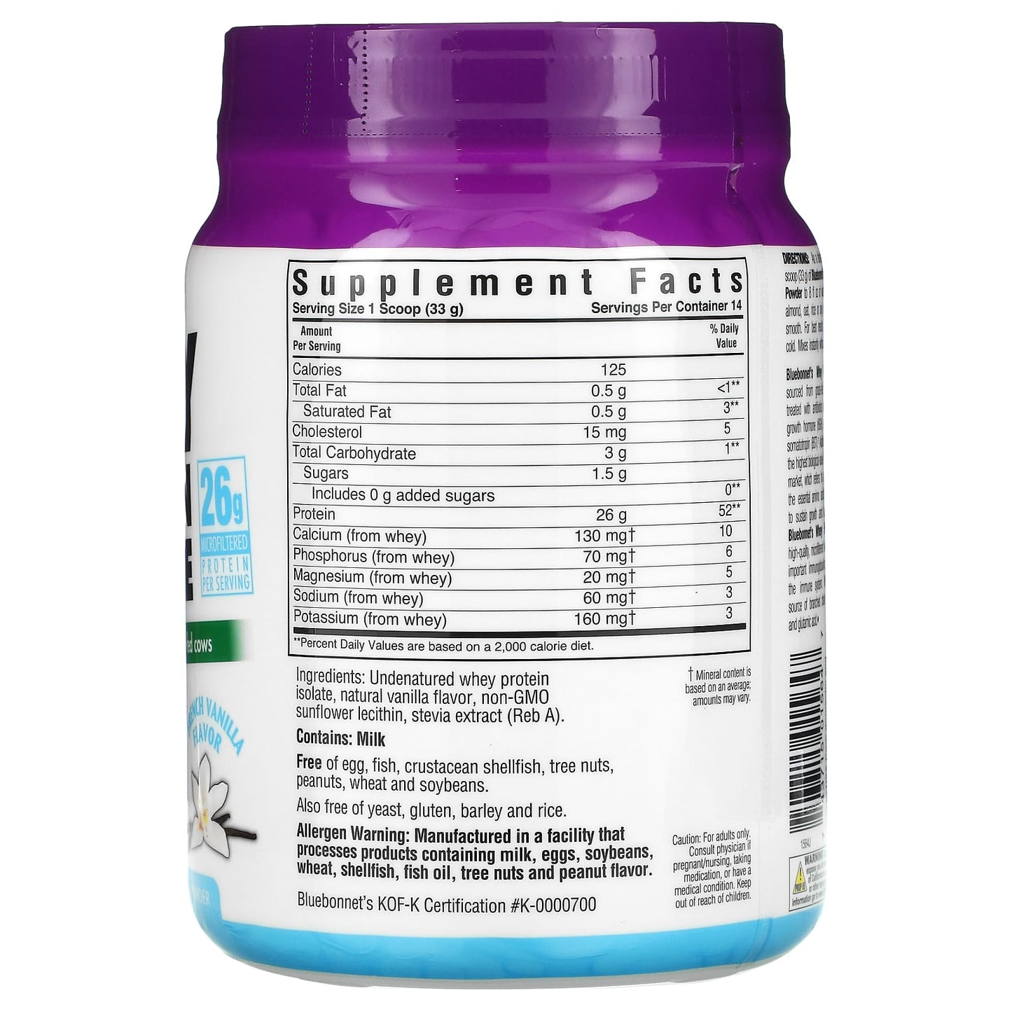 Bluebonnet, 100% NATURAL WHEY PROTEIN ISOLATE POWDER FRENCH VANILLA FLAVOR, 1 Powder UPC 743715015647 | Hilife Vitamins