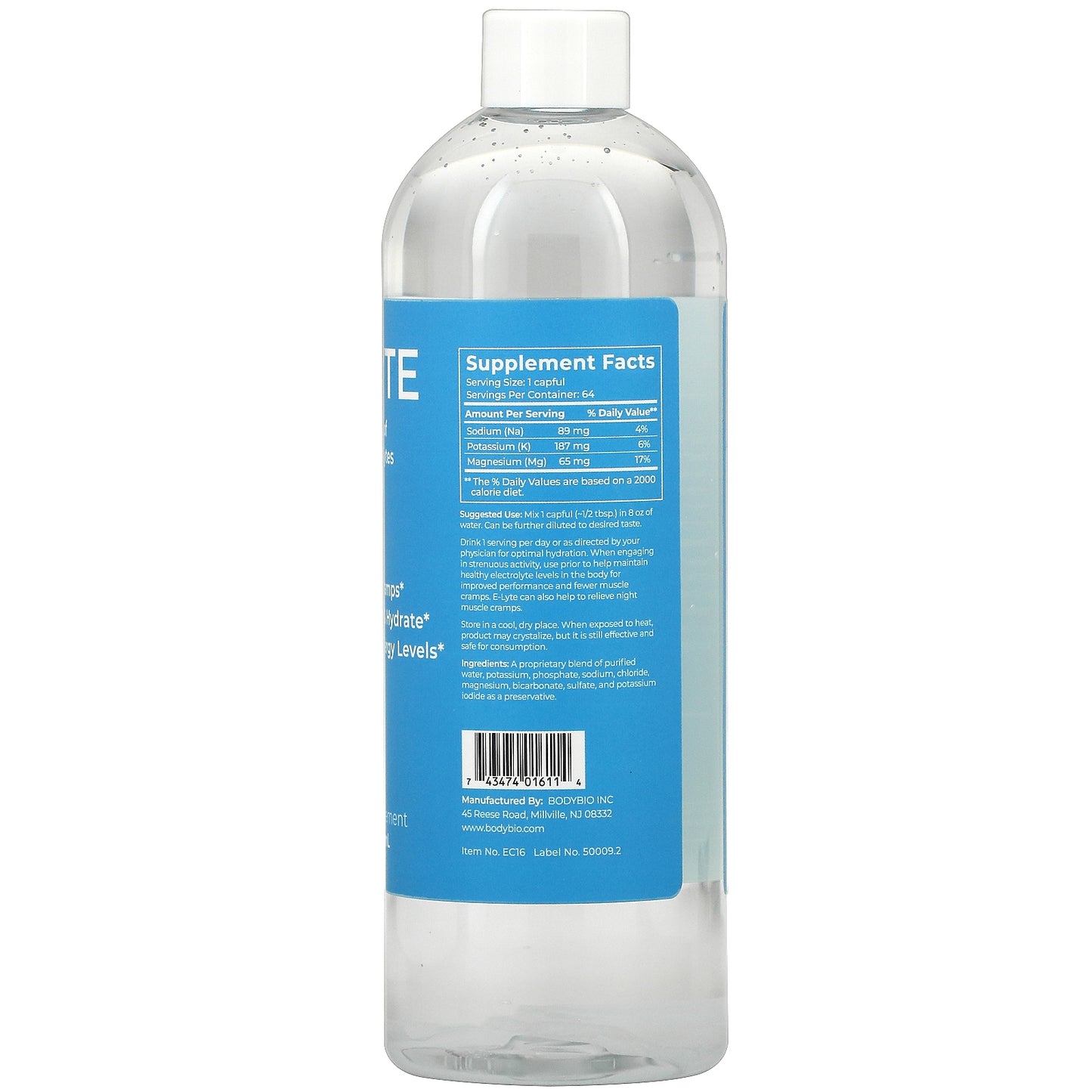 BodyBio, E-Lyte Balanced Electrolyte, 16 fl Oz UPC 743474016114 | HiLife Vitamins