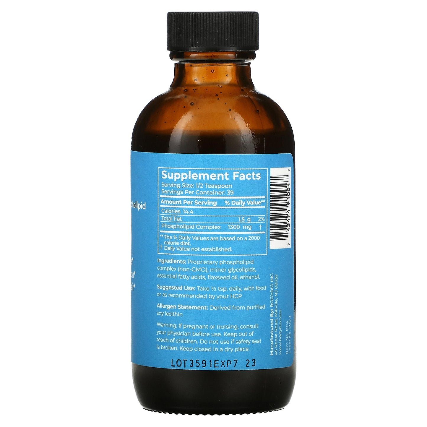BodyBio, PC Liquid Complex of Phospholipids, 4 fl oz UPC 743474910047 | HiLife Vitamins