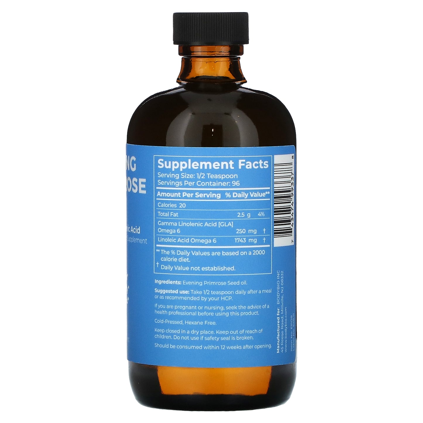 BodyBio, Evening Primrose Oil Liquid, 8 fl oz UPC 743474993378 | HiLife Vitamins