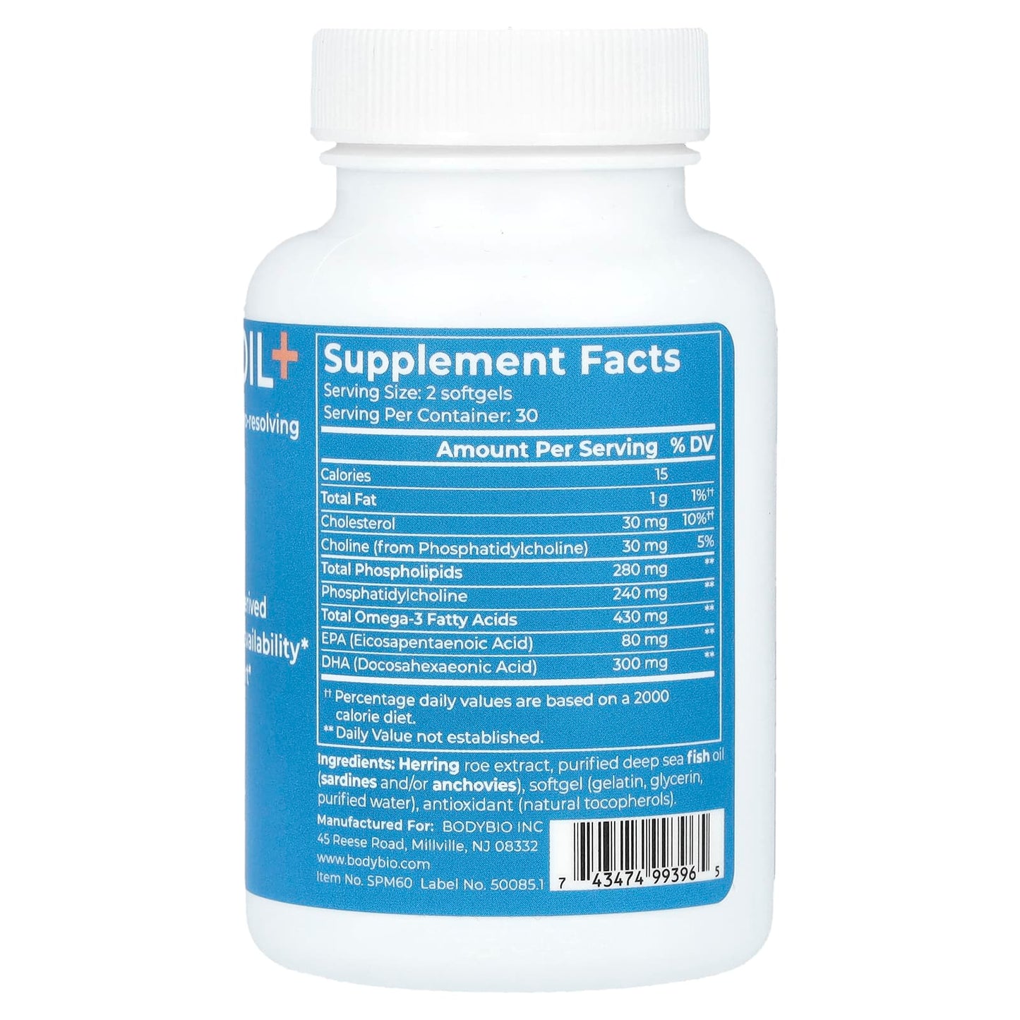 BodyBio, Fish Oil+, 60 Softgels UPC 743474993965 | HiLife Vitamins