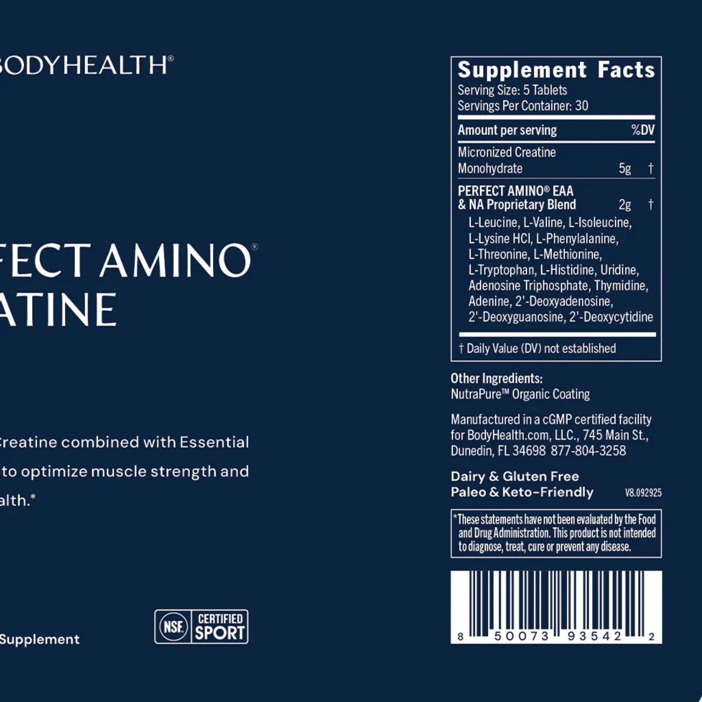 Bodyhealth, Perfect Amino Creatine, NSF Certified for Sport, 150 Tablets UPC 850073935422 | Hilife Vitamins