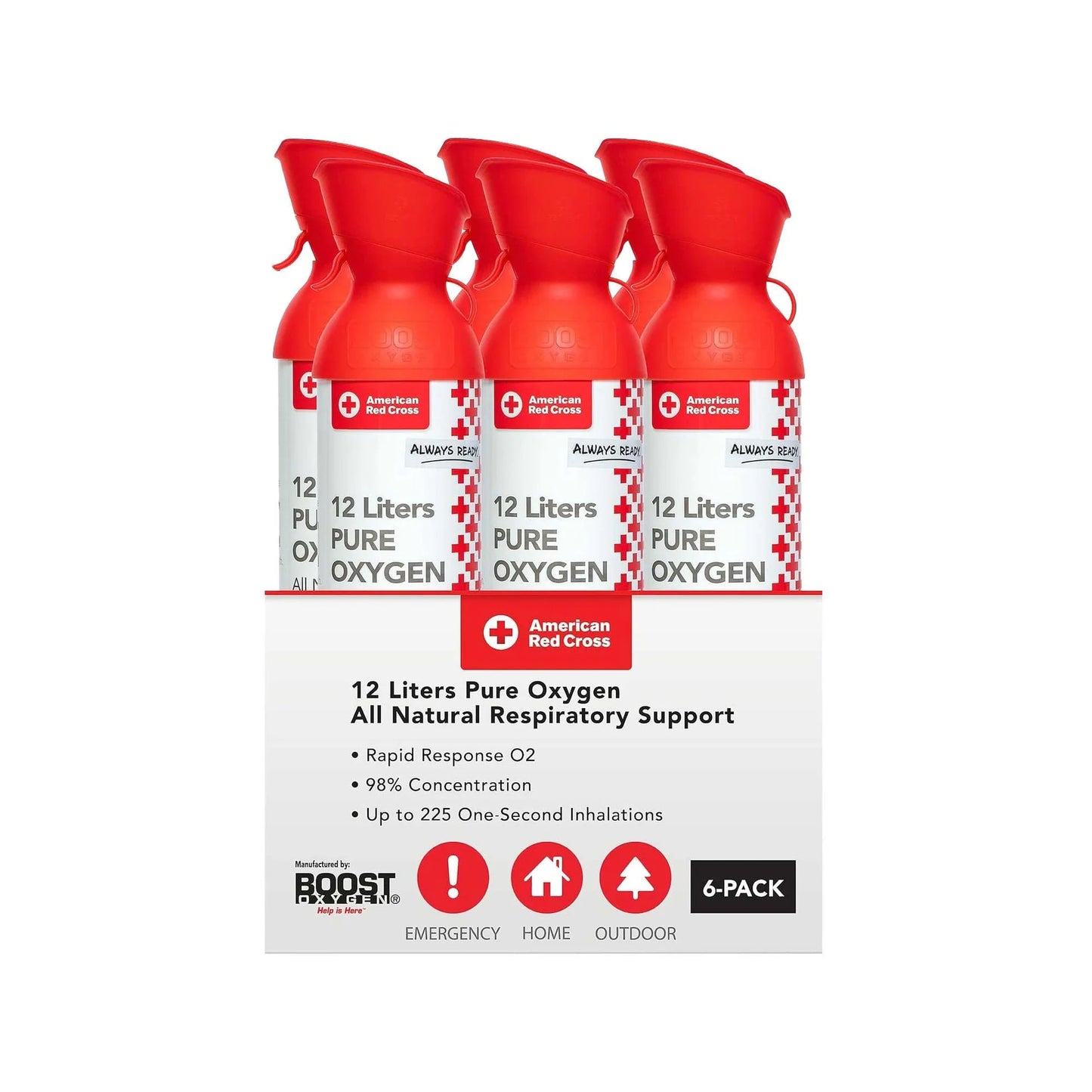 Boost Oxygen, American Red Cross Oxygen Canister, 12 Liters (6 Pack) UPC 637866911234 | Hilife Vitamins