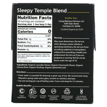 Buddha Teas, Sleepy Temple Blend, 18 Tea Bags UPC 819005011511 | Hilife Vitamins