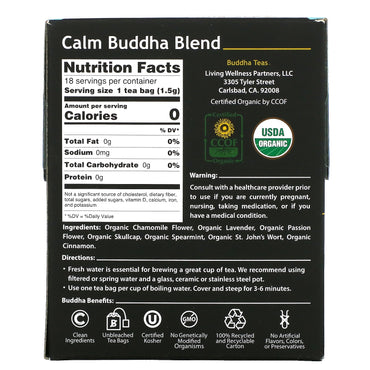 Buddha Teas, Calm Buddha Blend, 18 Tea Bags UPC 819005011528 | Hilife Vitamins