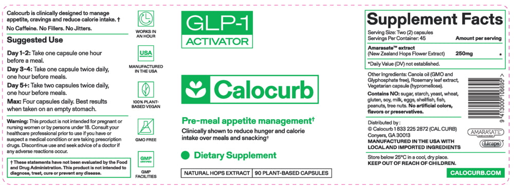 Calocurb, Amarasate, GLP-1 Activator, 90 Plant Based Capsules UPC 9413000106695 | HiLife Vitamins
