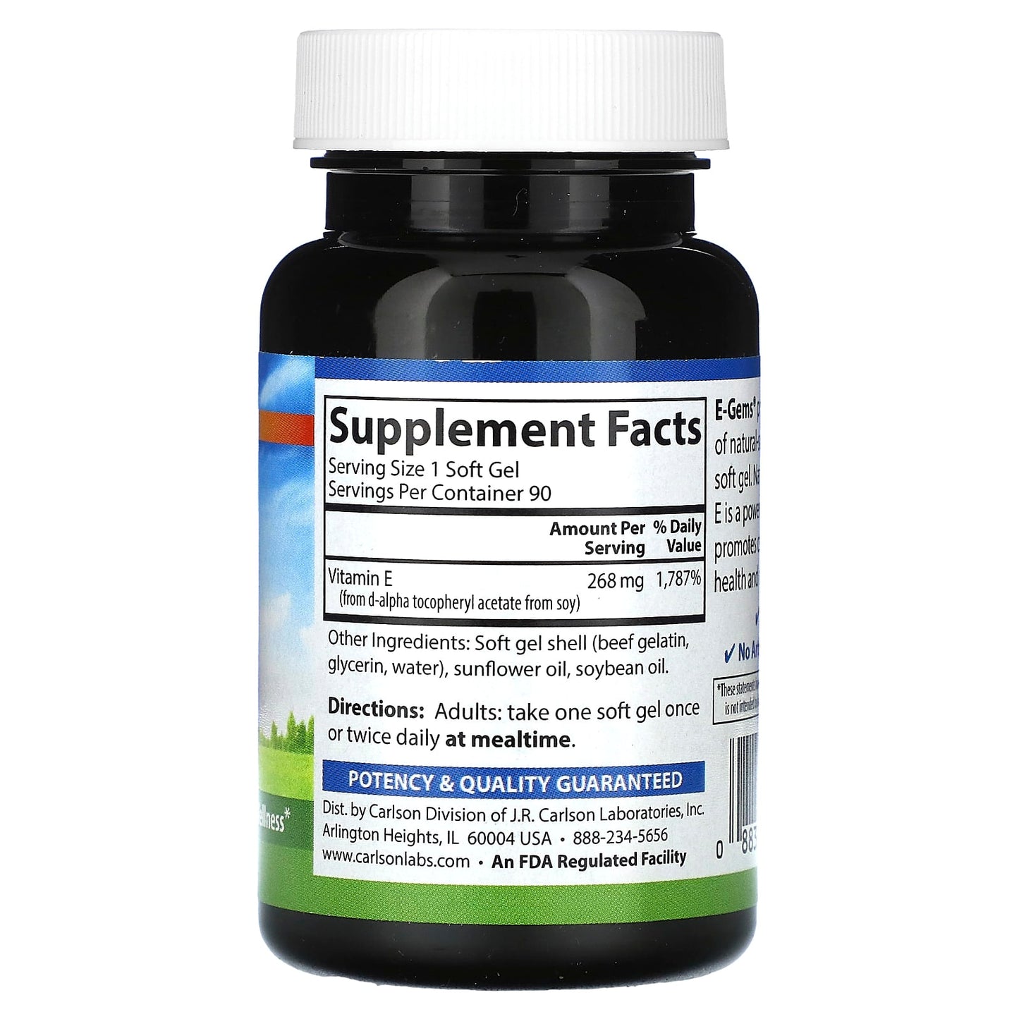 Carlson Labs, E-Gems 400IU, 90 Softgels UPC 088395003448 | HiLife Vitamins