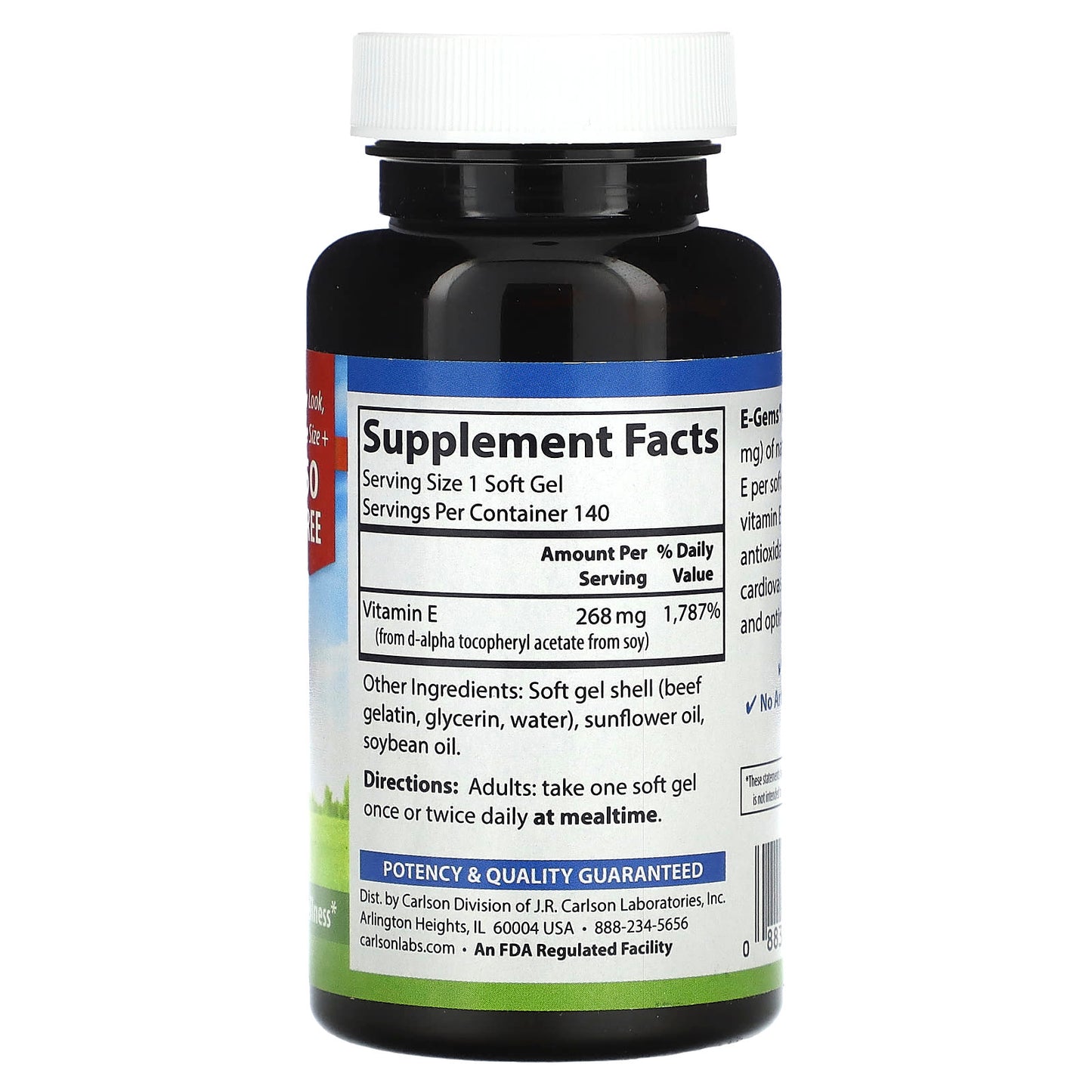 Carlson Labs, E-Gems 400 IU, 134 Softgels UPC 088395003493 | HiLife Vitamins