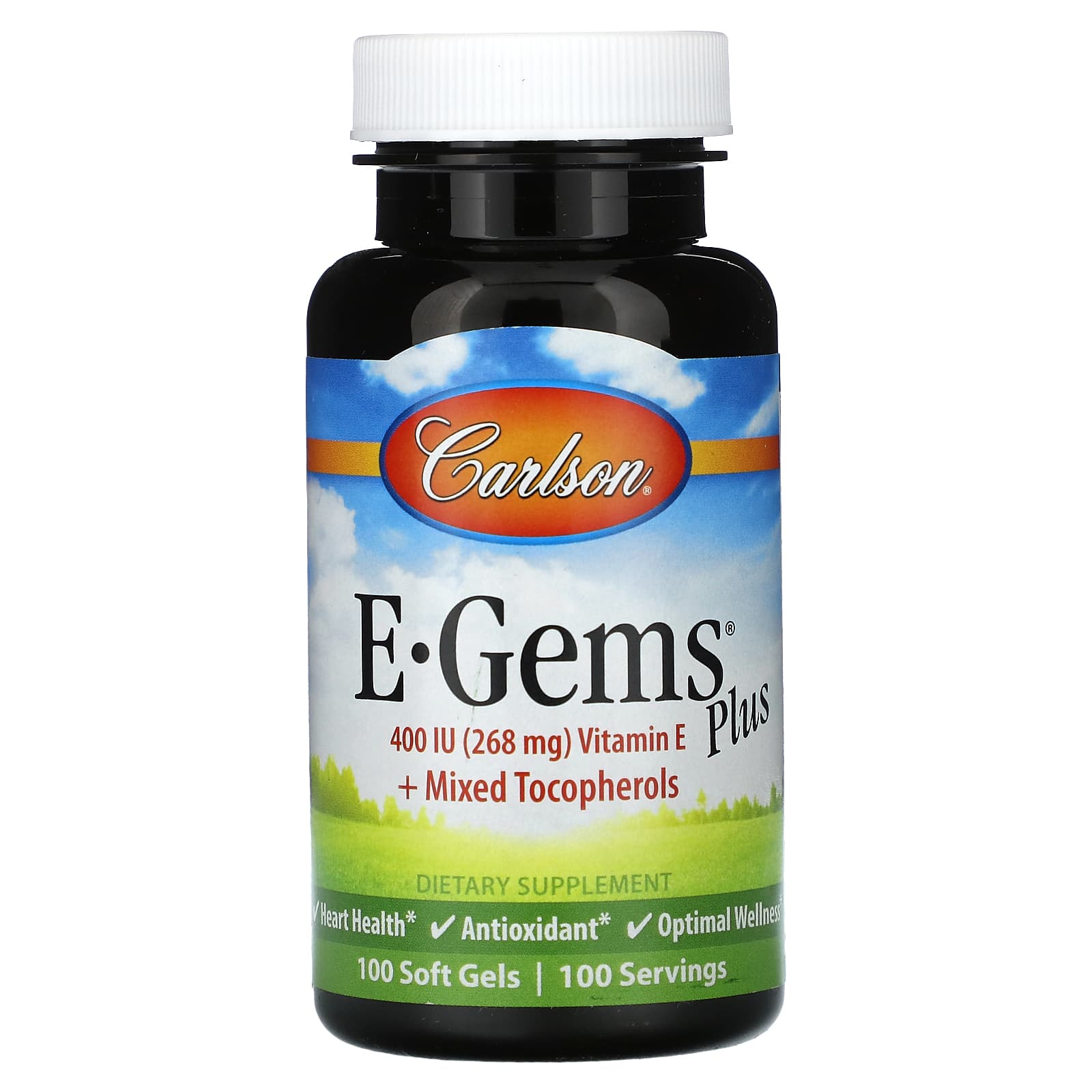 Carlson Labs, E-Gems Plus 400IU, 100 Softgels UPC 088395004414 | HiLife Vitamins