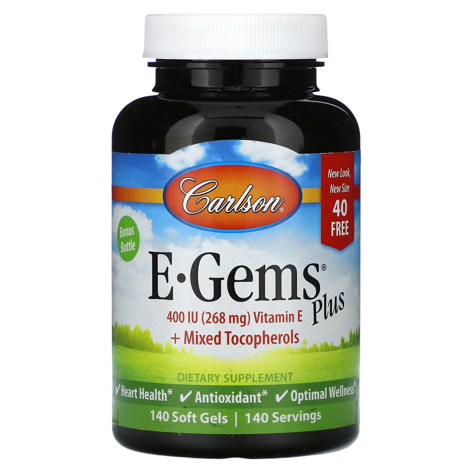 Carlson Labs, E-Gems Plus 400IU 100+40, 140 Softgels UPC 088395004490 | HiLife Vitamins