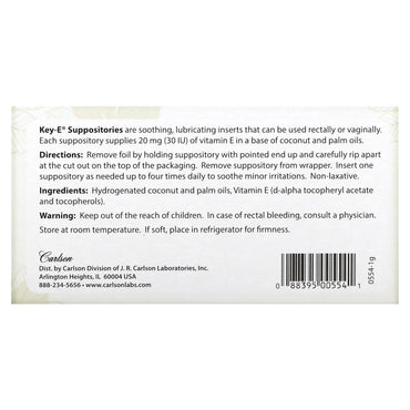 Carlson Labs, Key-E Suppositories, 24 box UPC 088395005541 | HiLife Vitamins