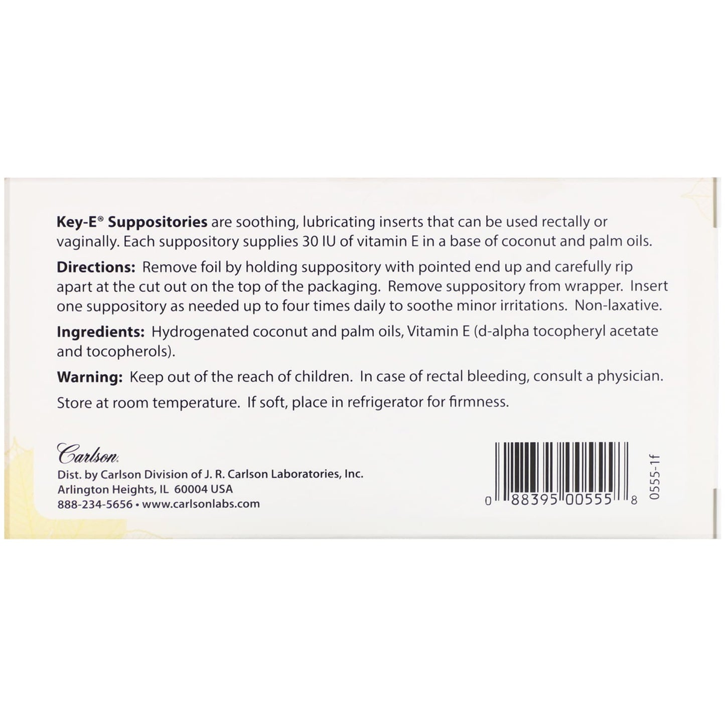 Carlson Labs, Key-E Suppositories, 12 inserts UPC 088395005558 | HiLife Vitamins