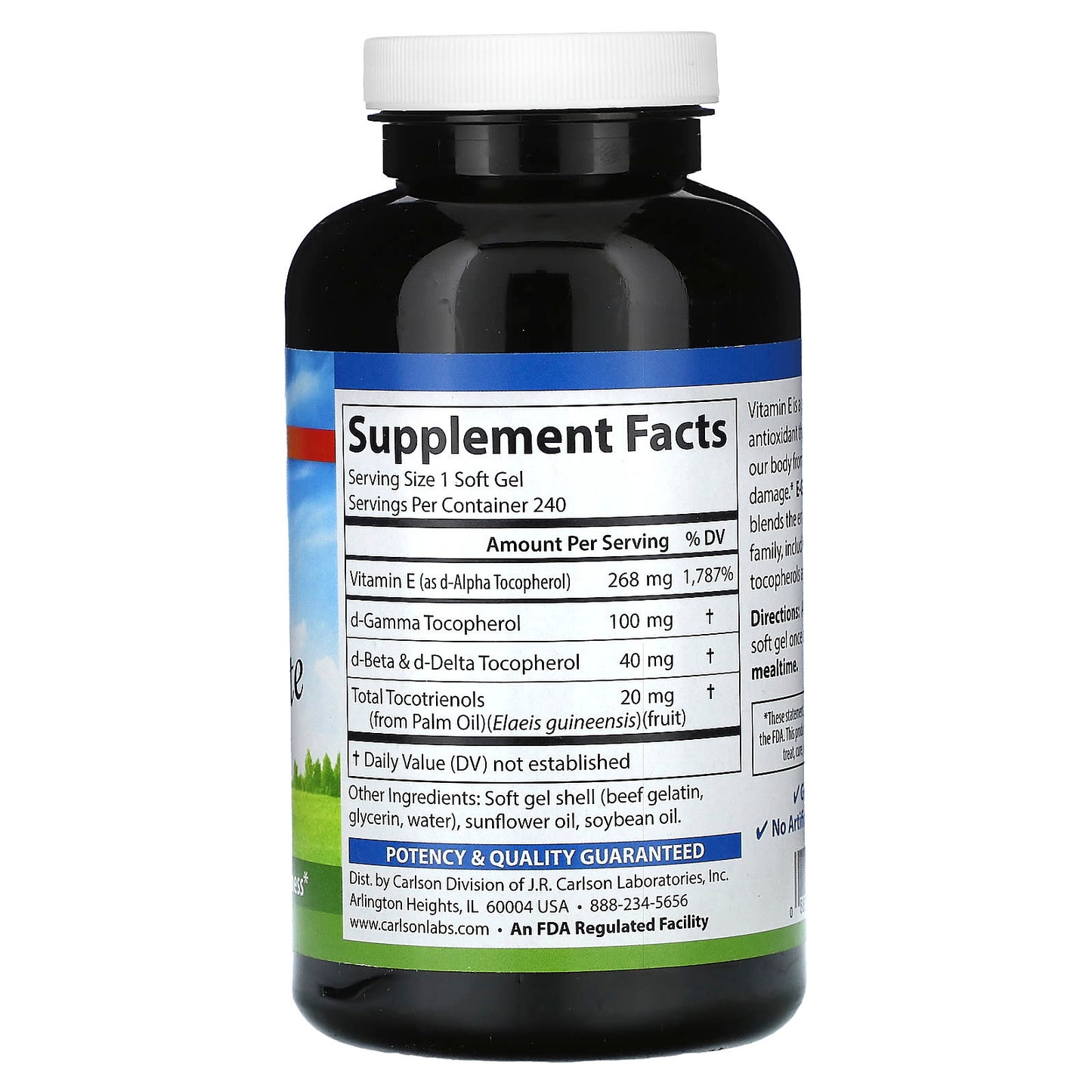 Carlson Labs, E-Gems Elite 400 mg, 240 Softgels UPC 088395007729 | HiLife Vitamins