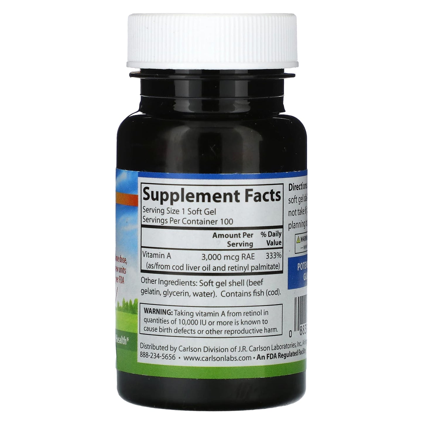 Carlson Labs, Vitamin A Natural 10,000 IU, 100 Softgels UPC 088395011115 | HiLife Vitamins